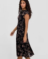 Robbie Bee Petite Printed Side-Ruched Midi Dress