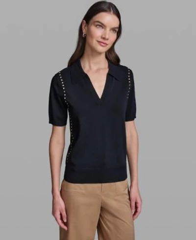 Karl Lagerfeld Paris Womens Short Sleeve Nailhead Trim Sweater