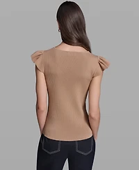 Karl Lagerfeld Paris Women's V-Neck Flutter Cap-Sleeve Sweater