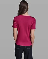 Karl Lagerfeld Paris Women's Floral Applique Short-Sleeve Rib Knit Top