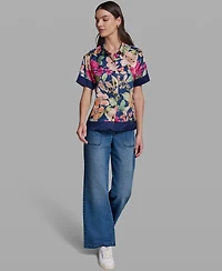 Karl Lagerfeld Paris Women's Short-Sleeve Printed Camp Shirt