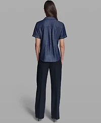 Karl Lagerfeld Paris Women's Short-Sleeve Nailhead Trim Camp Shirt
