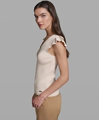 Karl Lagerfeld Paris Women's V-Neck Flutter Cap-Sleeve Sweater