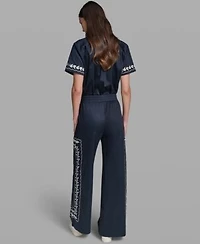 Karl Lagerfeld Paris Womens Short Sleeve Embroidery Shirt Mid Rise Embroidery Pants