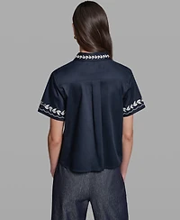 Karl Lagerfeld Paris Women's Short-Sleeve Embroidery Shirt