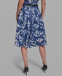 Karl Lagerfeld Paris Women's Burnout Belted A-Line Skirt