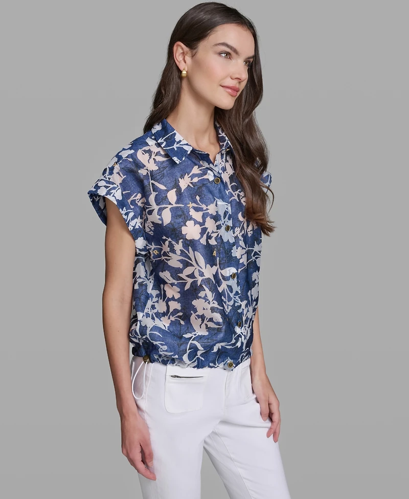 Karl Lagerfeld Paris Women's Bungee Burnout Short-Sleeve Woven Shirt