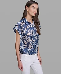 Karl Lagerfeld Paris Women's Bungee Burnout Short-Sleeve Woven Shirt
