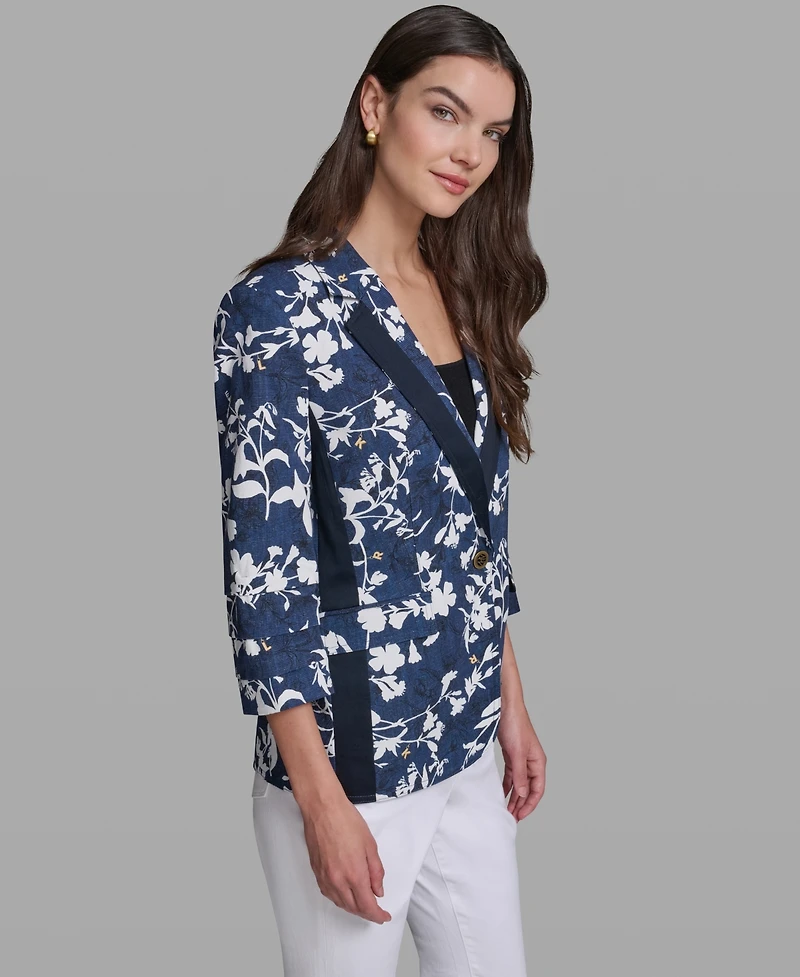 Karl Lagerfeld Paris Women's Contrasting Floral Print Burnout Collared Blazer