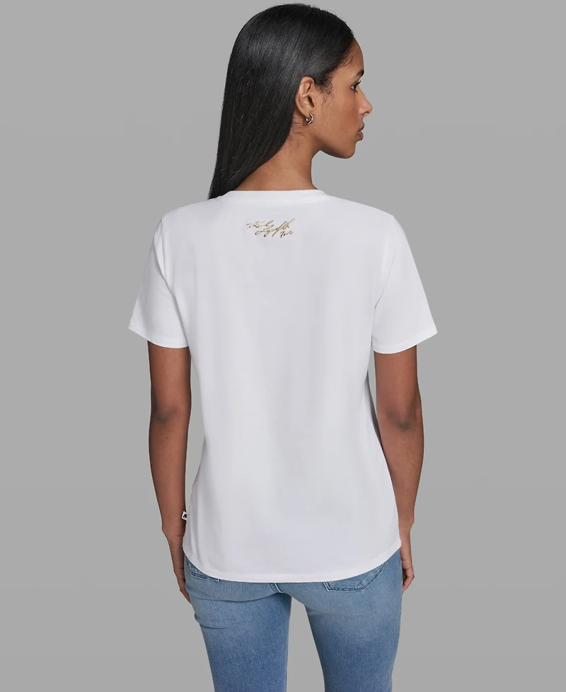 Karl Lagerfeld Paris Women's Crewneck Denim Logo T-Shirt