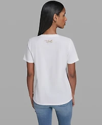 Karl Lagerfeld Paris Women's Crewneck Denim Logo T-Shirt