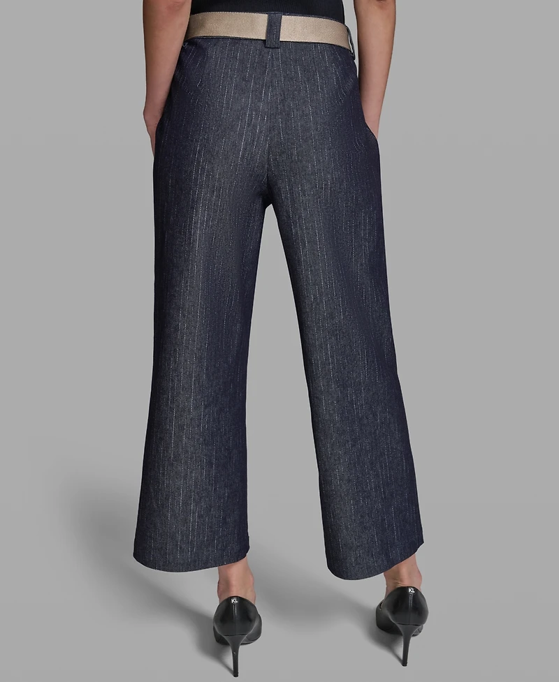 Karl Lagerfeld Paris Petite Striped Cropped Denim Pants