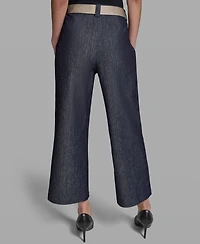 Karl Lagerfeld Paris Petite Striped Cropped Denim Pants