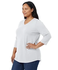 Woman Within Plus Perfect Three-Quarter Sleeve V-Neck Tee