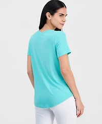 Jm Collection Petite Solid Rayon Span Short-Sleeve Top, Created for Macy's