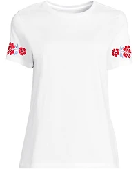 Lands' End Women's Short Sleeve Supima Cotton Embroidered Crew Neck T Shirt