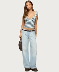 Edikted Women's Aina Striped V Neck Henley Top