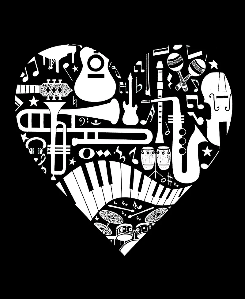 La Pop Art Men's Music Instruments Heart Word Raglan-Sleeve T-Shirt