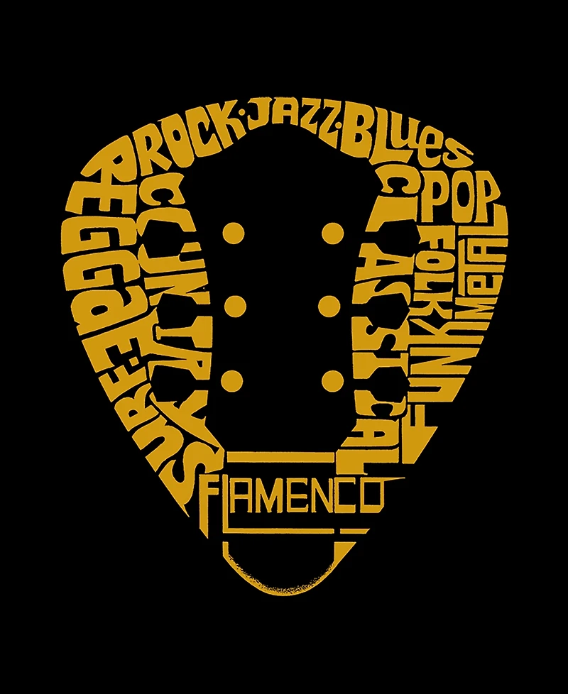 La Pop Art Men's Music Genres Guitar Neck Word Long-Sleeve T-Shirt