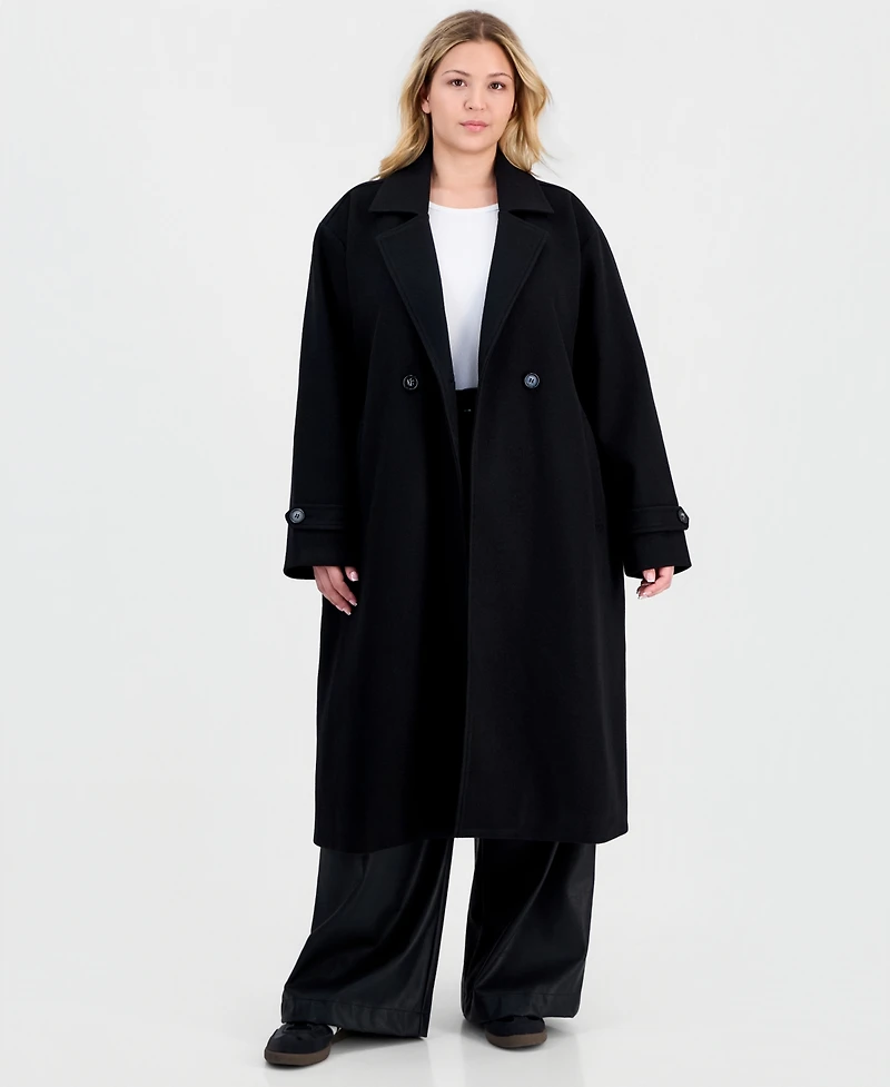 Jou Women's Plus Double-Breasted Patch-Pocket Maxi Coat