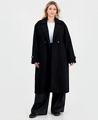 Jou Women's Plus Double-Breasted Patch-Pocket Maxi Coat