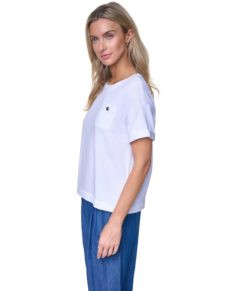 Nautica Women's Cotton Crewneck Short-Sleeve Sweater
