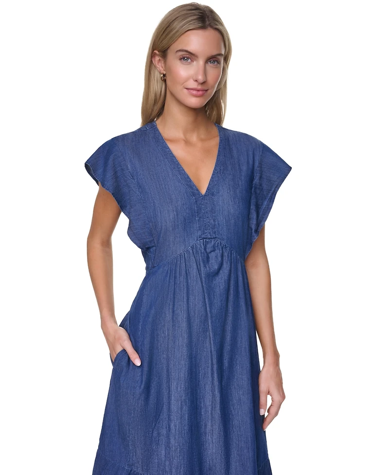 Nautica Women's Cotton-Blend V-Neck Chambray Dress
