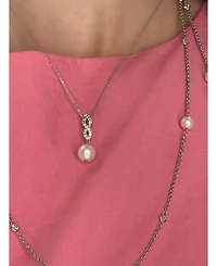Suzy Levian Sterling Silver Pearl and White Sapphire Infinity Pendant