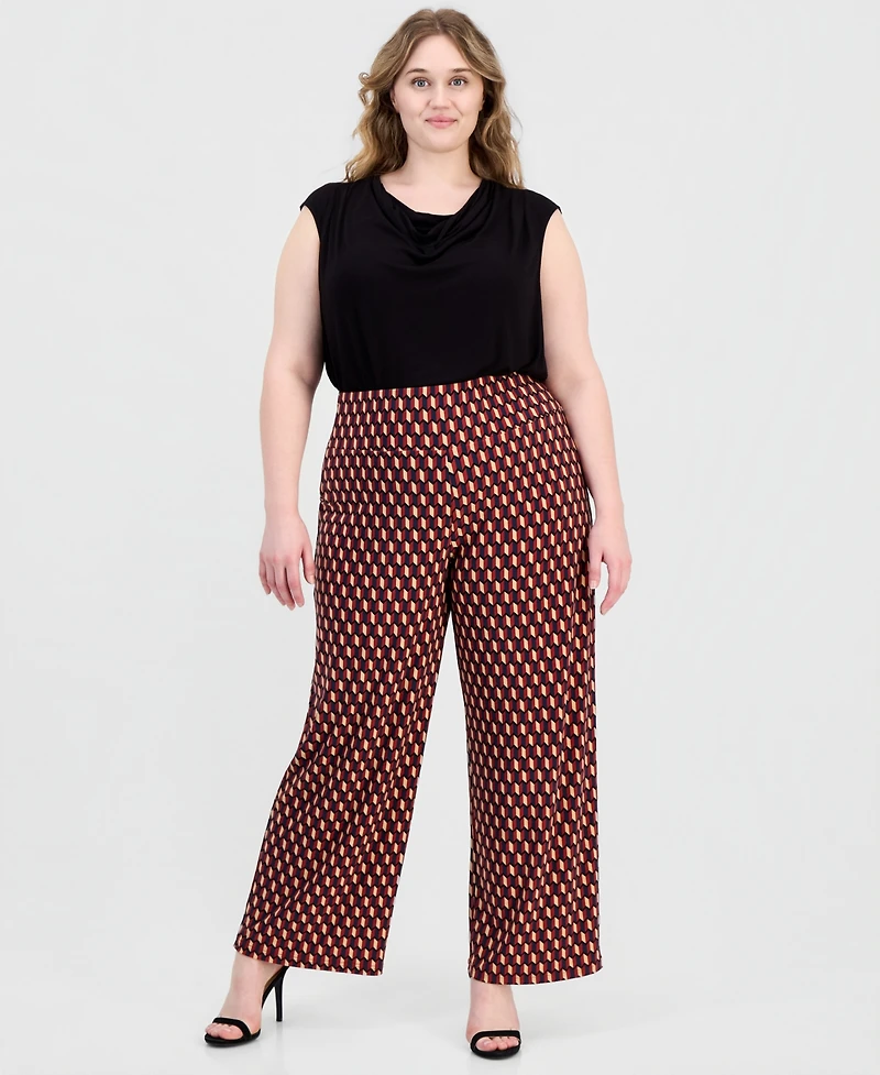 Anne Klein Plus Pull-On High-Rise Wide-Leg Pants