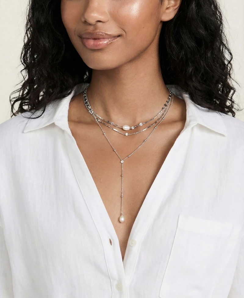 Ettika Forever Falling Pearl Lariat Necklace