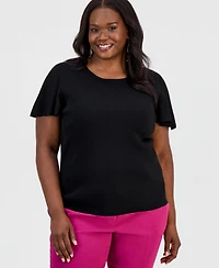 Kasper Plus Ribbed Flutter-Sleeve Sweater