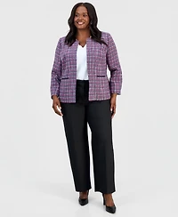 Kasper Plus Size Collarless Open-Front Tweed Jacket