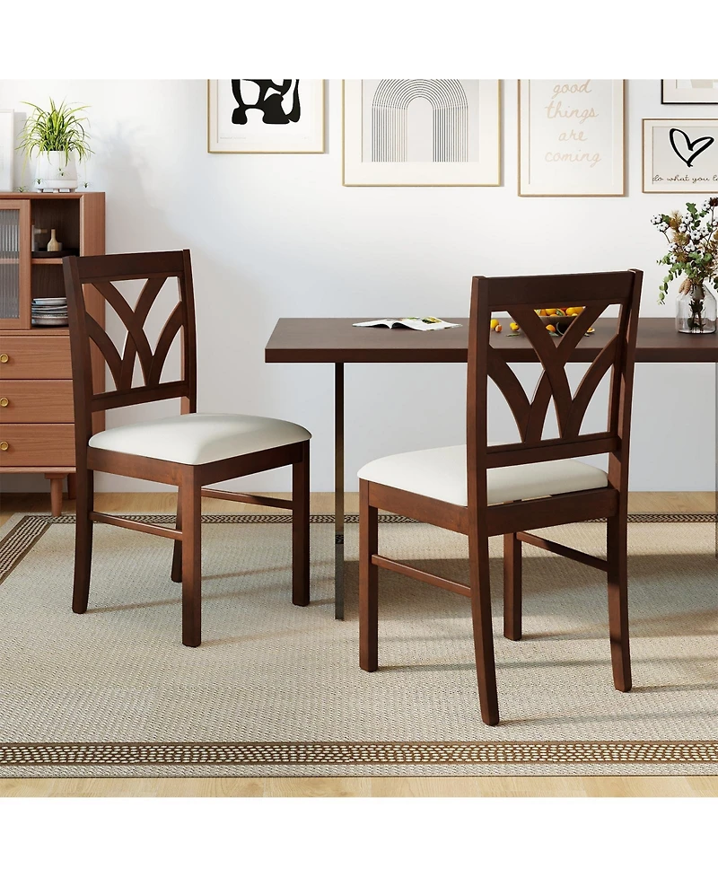 Slickblue Wooden Dining Chairs Set of 2 with Padded Seat and Hollow Back
