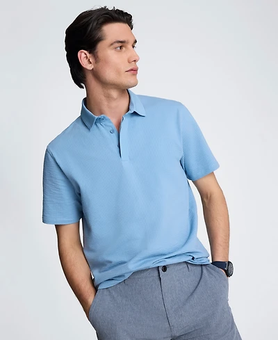 Kenneth Cole Men's Cotton-Blend Seersucker Knit Polo Shirt