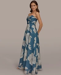 Donna Karan New York Women's Strapless Floral Organza Maxi Dress