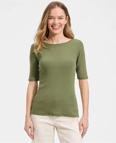 Lands' End Women's Elbow Sleeve Polished Essentials High Neck Low Back Top