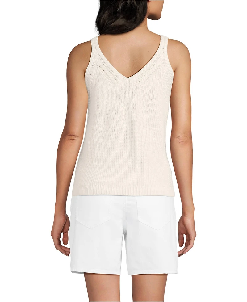 Lands' End Women's Cotton Cable Vneck Tank Sweater
