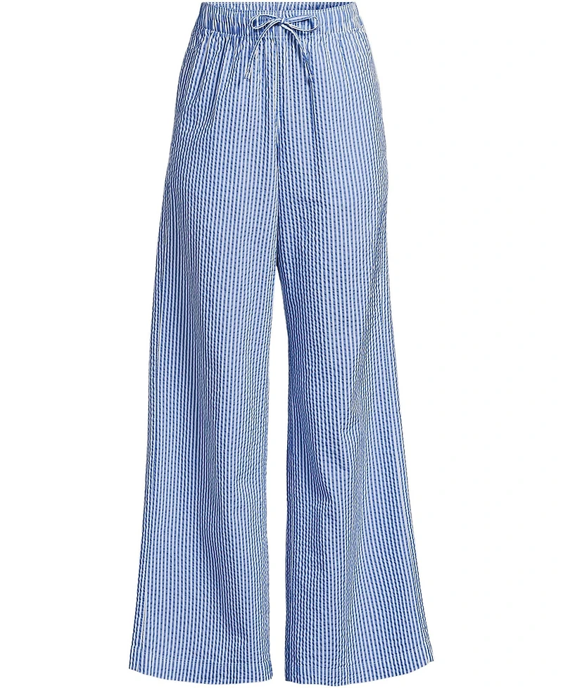 Lands' End Women's Seersucker High Rise Drawstring Wide Leg Pants