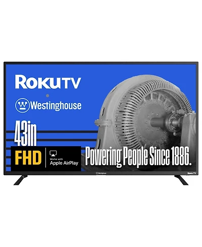 Westinghouse 43" Smart Edgeless Roku Tv, 1080p Fhd Flat Screen with Wi-Fi, Bluetooth, Mobile App, AirPlay, Alexa and Google