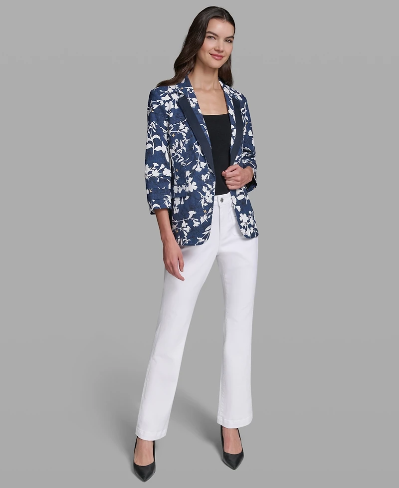 Karl Lagerfeld Paris Petite Printed Collared Neck Blazer