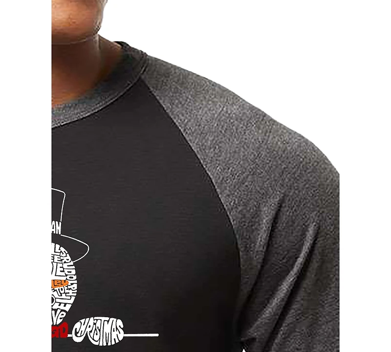 La Pop Art Men's Peeking Snowman Christmas Word Raglan-Sleeve T-Shirt