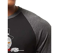 La Pop Art Men's Peeking Snowman Christmas Word Raglan-Sleeve T-Shirt