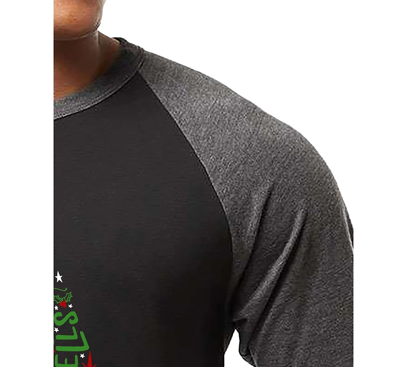 La Pop Art Men's Holiday Christmas Tree Word Raglan-Sleeve T-Shirt