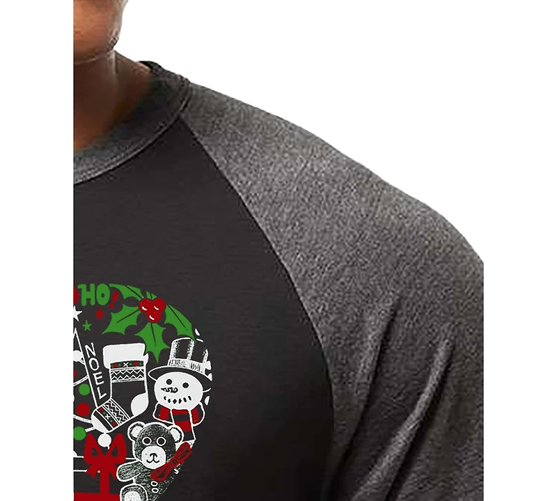 La Pop Art Men's Christmas Themed Heart Word Raglan Baseball T-Shirt