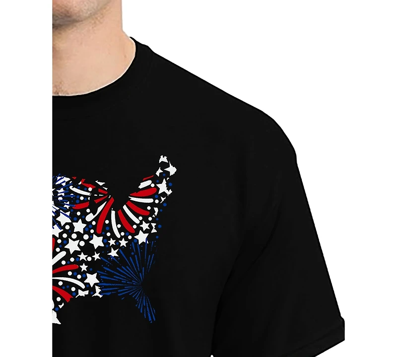 La Pop Art Men's Usa Fireworks and Stars Word T-Shirt