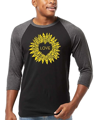 La Pop Art Men's Love Sunflower Word Raglan-Sleeve T-Shirt
