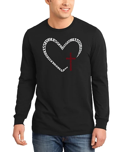 La Pop Art Men's Blessed Heart Cross Word Long-Sleeve T-Shirt