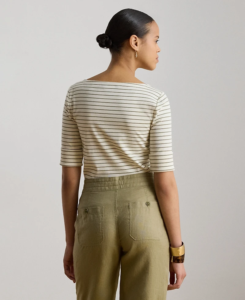 Lauren Ralph Petite Striped Boat Neck T-Shirt