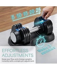Lifepro Adjustable Dumbbells Set with Rack - Compact 5-in-1 Hand Weights for Home Gym, Quick Adjust, Secure Grip
