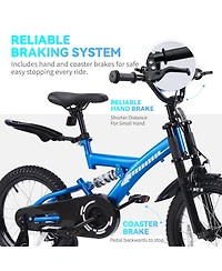 16" Kids Bike with Adjustable Seat, Dual Brakes, Suspension and Training Wheels for Ages 4–7